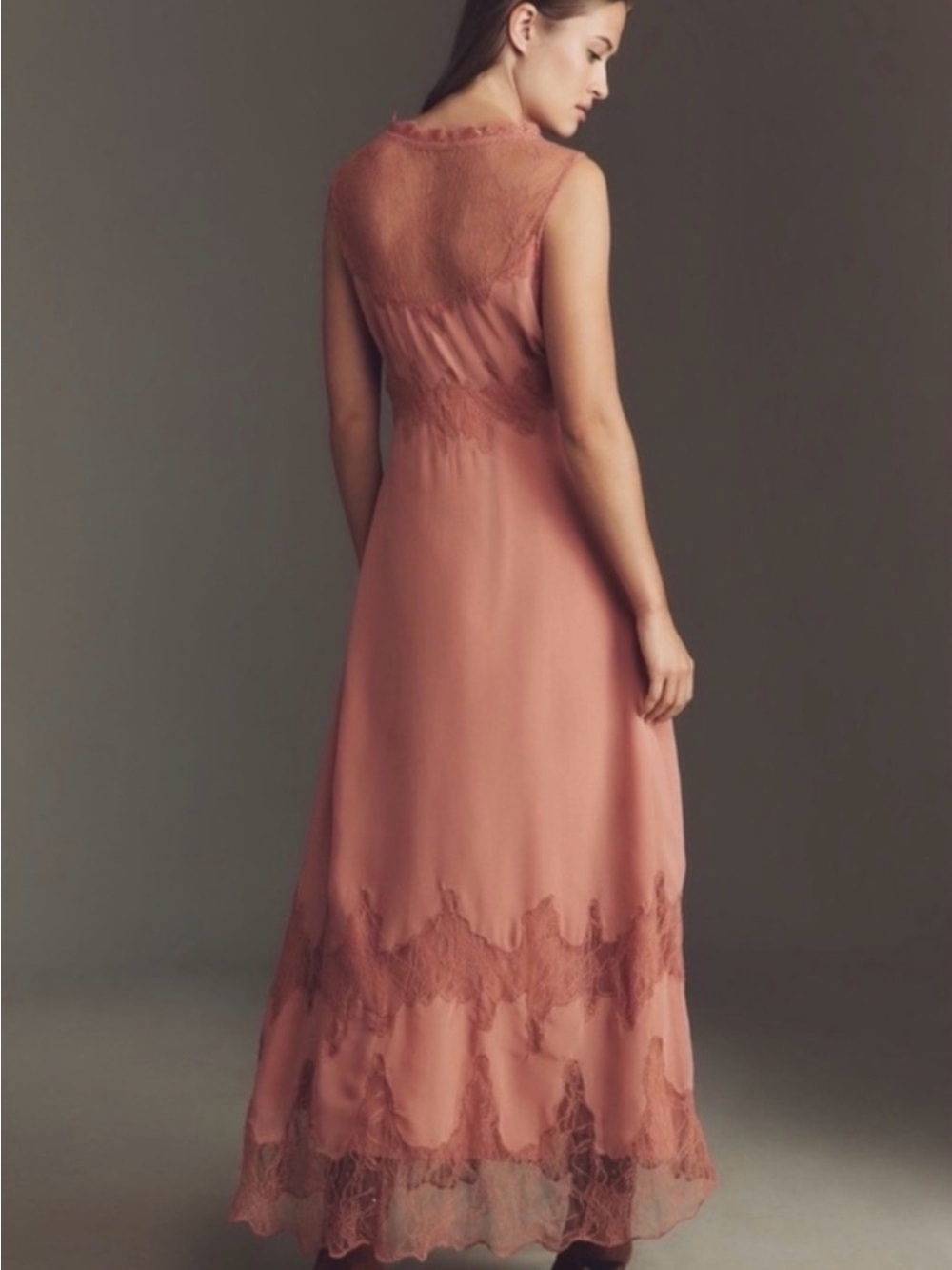 Anthropologie Dusty Rose Lace Maxi Dress Size Medium Romantic Boho - Picture 2 of 15